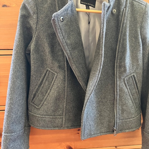 BANANA REPUBLIC 80% Italian Wool Blend Grey Moto Jacket XS P Petite - Picture 4 of 8
